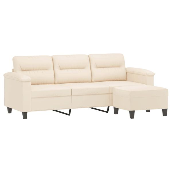 vidaXL Trivietė sofa su pakoja, smėlio, 180cm, mikropluošto audinys
