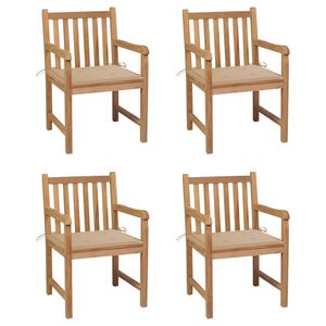 vidaXL Sodo kėdės su smėlio spalvos pagalvėlėmis, 4vnt., tikmedis