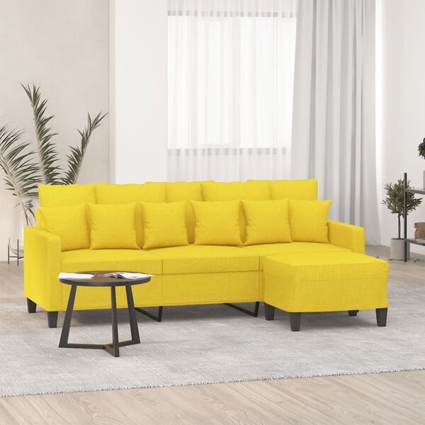 vidaXL Trivietė sofa su pakoja, &scaron;viesiai geltona, 180cm, audinys