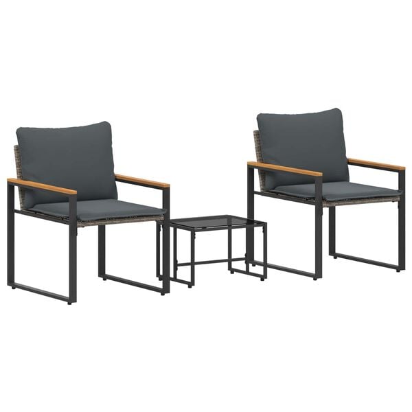 vidaXL Baldų komplektai 3 pcs Pilka ir tamsiai pilka Ratanas