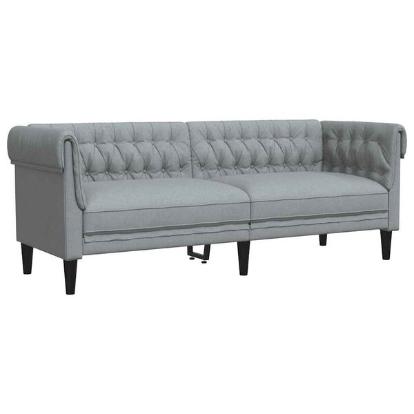 vidaXL Trivietė chesterfield sofa, &scaron;viesiai pilkos spalvos, audinys
