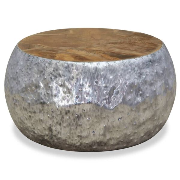 vidaXL Kavos staliukas, aliuminis, tikmedis, 60x60x30cm