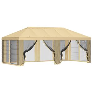 vidaXL Pavėsinės dengti su &scaron;oninėmis sienelėmis 6 x 3 m Kreminė