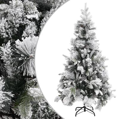 vidaXL Kalėdų eglutė su sniegu/kankorėžiais, 225cm, PVC ir PE