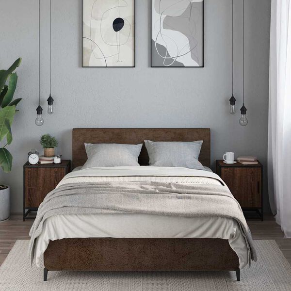 vidaXL Spintelės prie lovos 2 vnt Rudas ąžuolas Mediena ir metalas