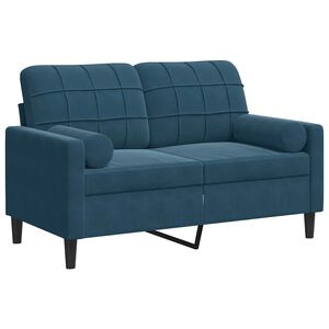 vidaXL Dvivietė sofa su pagalvėlėmis, mėlynos spalvos, 120cm, aksomas