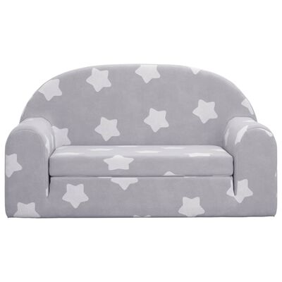 vidaXL Vaikiška dvivietė sofa-lova, pilka, pliušas, su žvaigždėmis