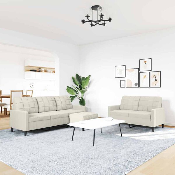 vidaXL Sofos komplektas su pagalvėlėmis, 3 dalių, kreminis, aksomas