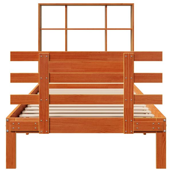 vidaXL Lova be čiužinio/su knygų lentyna, vaško ruda, 100x200cm, pušis