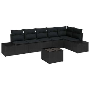 vidaXL Sodo Sofų Rinkinys su pagalve 7 pcs Juoda poliratanas