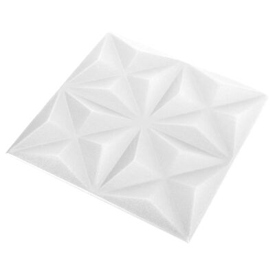vidaXL 3D sienų plokštės, 12vnt., baltos, 50x50cm, 3m², origami rašto