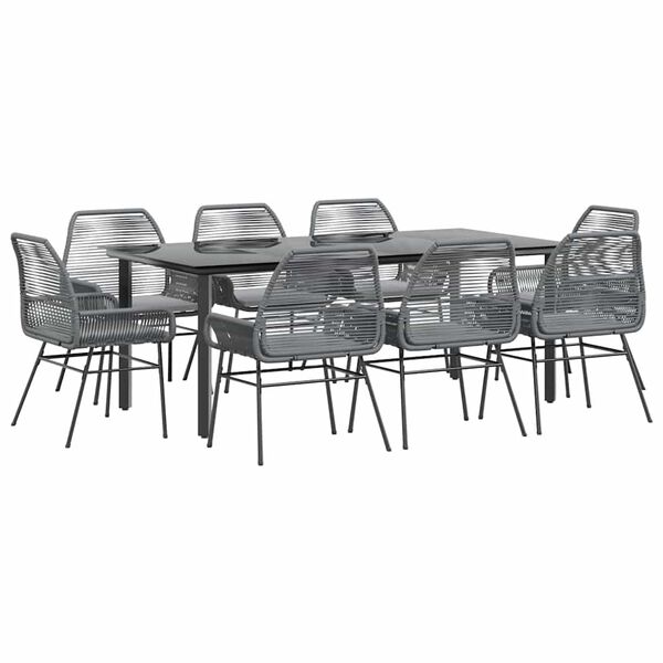 vidaXL Sodo komplektas, 9 dalių, pilkas, poliratanas ir stiklas