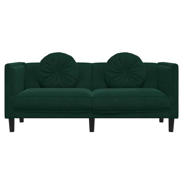 vidaXL Dvivietė sofa su pagalvėlėmis, tamsiai žalios spalvos, aksomas