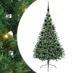 vidaXL Dirbtinis prie&scaron;&scaron;ventinis eglutė su &scaron;viesomis Žalia 180 cm PVC