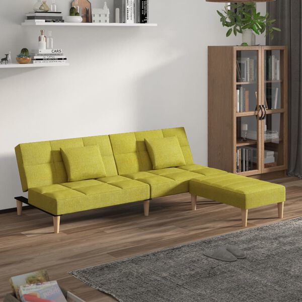 vidaXL Dvivietė sofa-lova su pagalvėmis ir pakoja, žalia, audinys