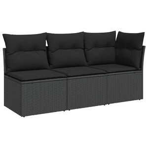 vidaXL Sodo sofa su pagalvėlėmis, 3 sėdimos vietos, juodas, polirotangas