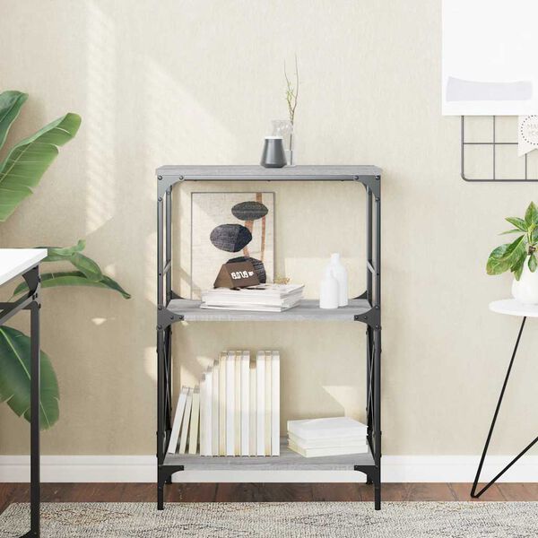 vidaXL Knygų spinta, 3 aukštų, pilka ąžuolo, 59x35x90,5cm, mediena