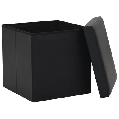 vidaXL Sulankstoma taburetė-daiktadėžė, juodos spalvos, dirbtinė oda