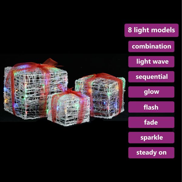 vidaXL Kalėdų dekoracija dovanų dėžutės, 3vnt., spalvotos, akrilas