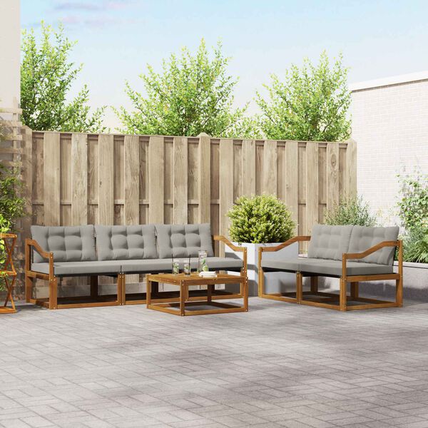 vidaXL Lauko sofos komplektas 6 pcs Natūrali ir &scaron;viesiai pilka