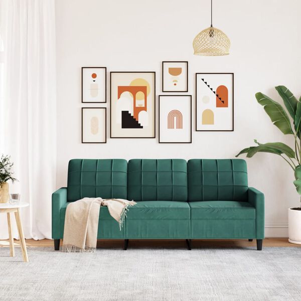 vidaXL Trivietė sofa, tamsiai žalios spalvos, 180cm, aksomas