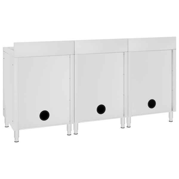 vidaXL Virtuvės spintelės po plautuvėmis, 3vnt., nerūdijantis plienas