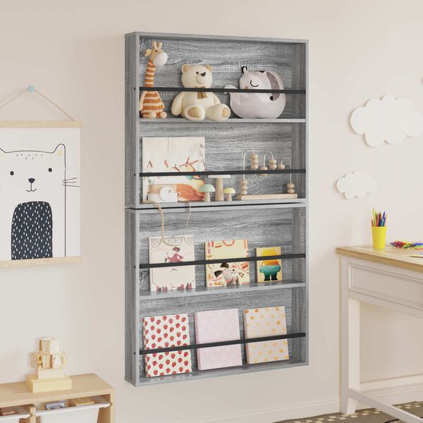 vidaXL Žurnalų stovas su lentyna 2 pcs Pilkas Sonoma 80 x 12 x 70 cm