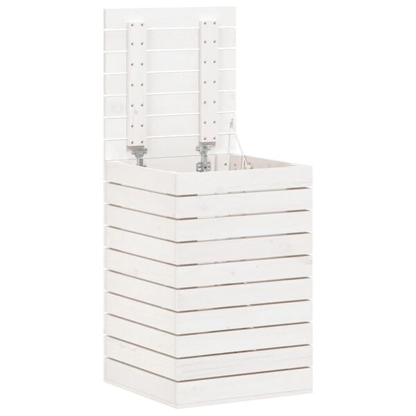 vidaXL Skalbinių krepšys, baltas, 44x44x66cm, pušies medienos masyvas