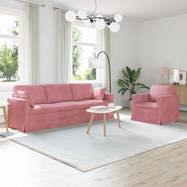vidaXL Sofa 2 pcs Rožinė 228 x 78 x 80 cm Aksomas