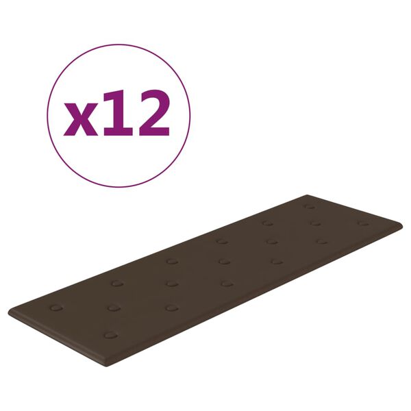 vidaXL Sienų plok&scaron;tės, 12vnt., rudos, 90x30cm, dirbtinė oda, 3,24m&sup2;