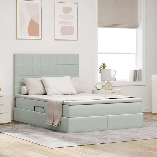 vidaXL Lova su daiktų laikymo vieta ir LED &Scaron;viesiai pilka 140 x 190 cm