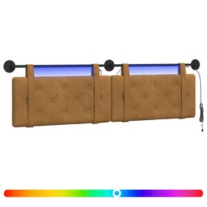 vidaXL Pakabinamas lovos galvūgalis Su LED &scaron;viesa Ruda Aksomas