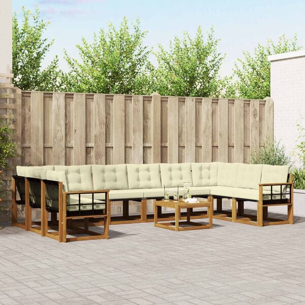 vidaXL Lauko sofos komplektas 11 pcs Natūralus ir grietinėlė