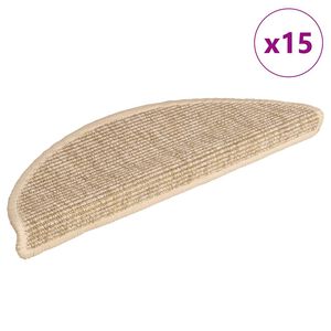 vidaXL Laiptų kilimėliai, 15 vnt., 56x17x3 cm, &scaron;viesiai smėlio spalvos, pusapvaliai