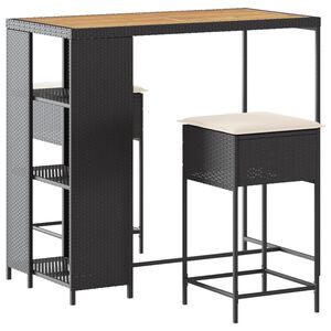 vidaXL Sodo komplektas su pagalvėlėmis, 3 dalių, juodas, poliratanas