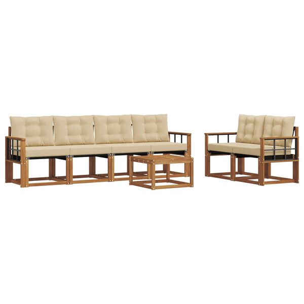 vidaXL Lauko sofos komplektas su pagalve 7 pcs Natūralus ir bežinis