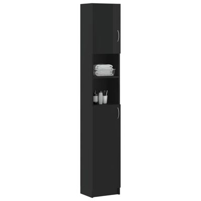 vidaXL Vonios kambario spintelė, ypač blizgi juoda, 32x25,5x190cm, fanera