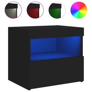vidaXL Naktinė spintelė su LED lemputėmis, juodos spalvos, 50x40x45cm
