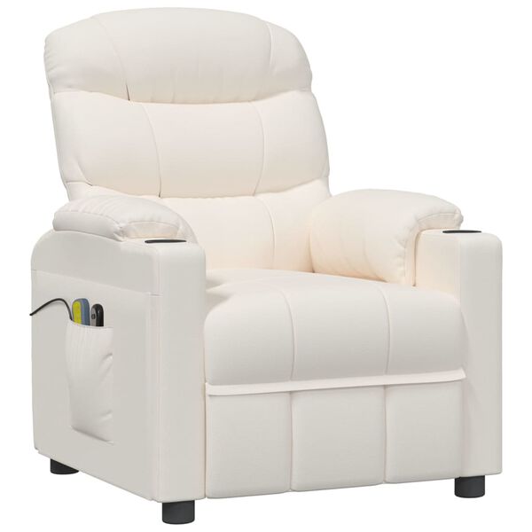 vidaXL Atsistojantis masažinis krėslas, kreminis, dirbtinė oda