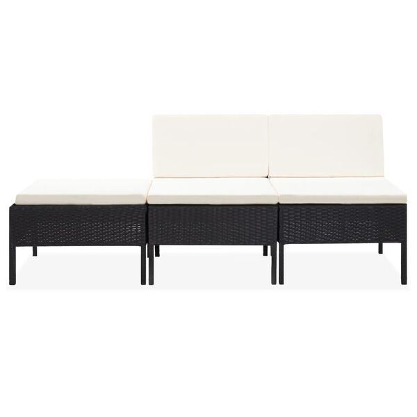 vidaXL Sodo komplektas su pagalvėlėmis, 3 dalių, juodas, ratanas
