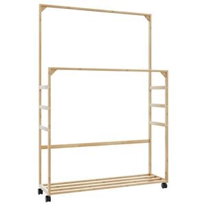 vidaXL drabužių kabykla su lentynomis ir ratukais 90x35x155 cm bambuko