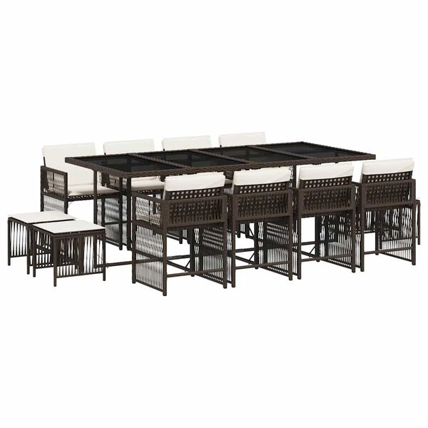 vidaXL Sodo komplektas su pagalvėlėmis, 13 dalių, rudas, poliratanas