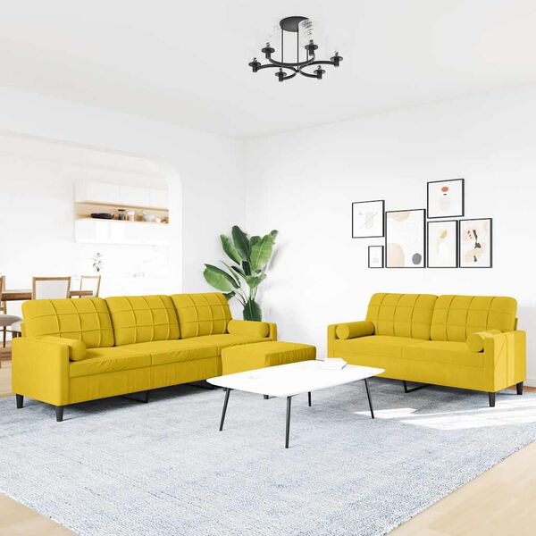 vidaXL Sofos komplektas su pagalvėlėmis, 3 dalių, geltonas, aksomas