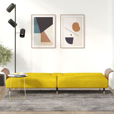 vidaXL Sofa-lova su puodelių laikikliais, geltonos spalvos, aksomas