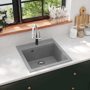 vidaXL Virtuvinė plautuvė, granitas, vieno dubens, pilka