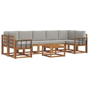 vidaXL Lauko sofos komplektas 8 pcs Natūrali ir &scaron;viesiai pilka