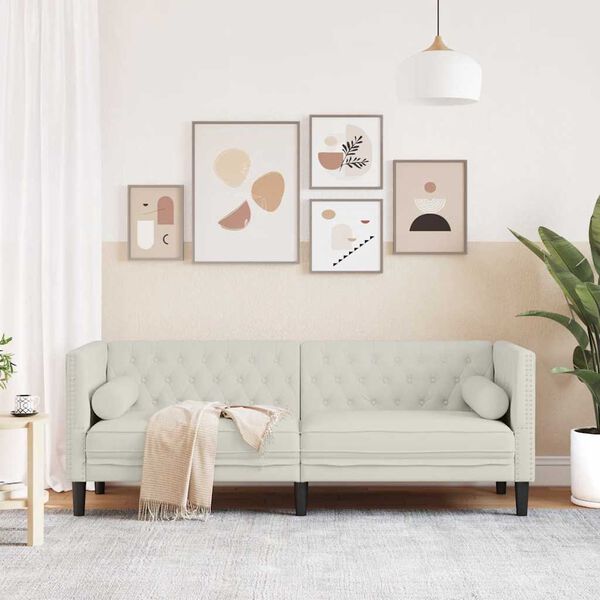 vidaXL Trivietė chesterfield sofa su pagalvėlėmis, kreminė, aksomas