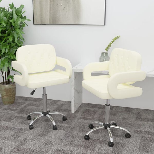 vidaXL Pasukamos valgomojo kėdės, 2vnt., kreminės, dirbtinė oda