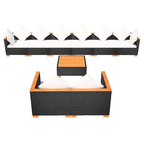 vidaXL Sodo poilsio baldų komplektas su pag., 9d., juod. sp., polir.