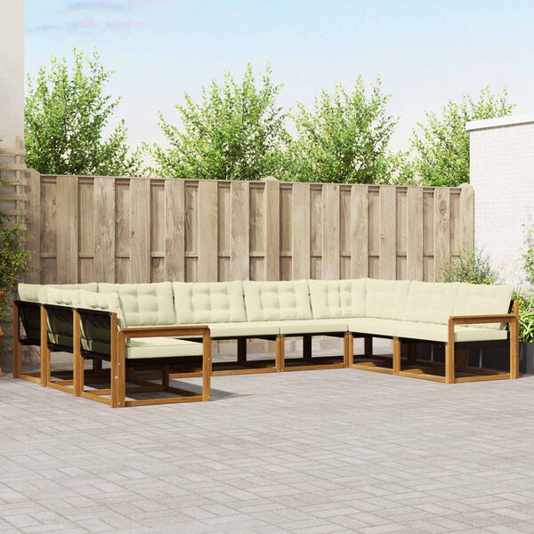 vidaXL Lauko sofos komplektas su pagalve 9 pcs Natūralus ir grietinėlė